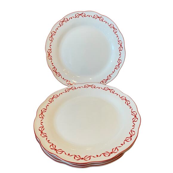 Red Bow Border Ceramic Dinner Plates 10.5in Set of 4 Eaton Fine Dining New - Picture 14 of 16